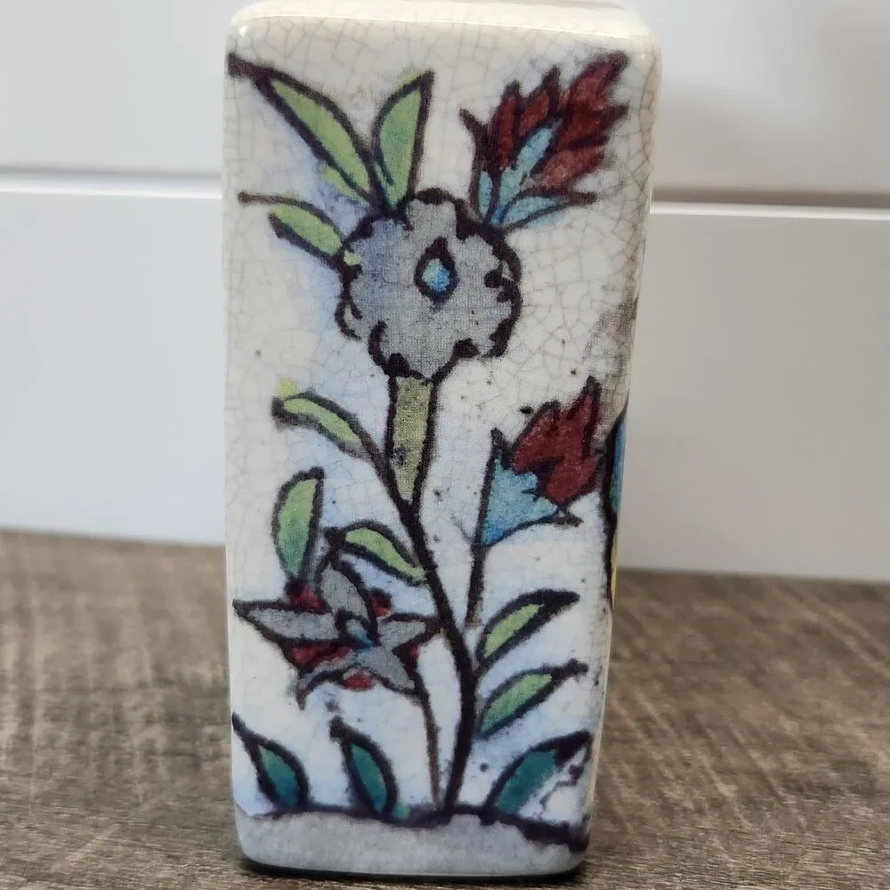 Pottery Barn Vase Deer Bird Floral Square Rectangle Pottery 7